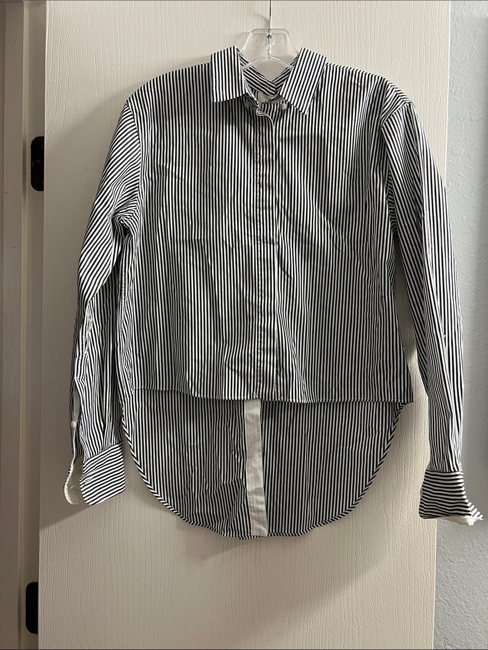 rag & bone Black and White Striped Cotton Button-Down Shirt